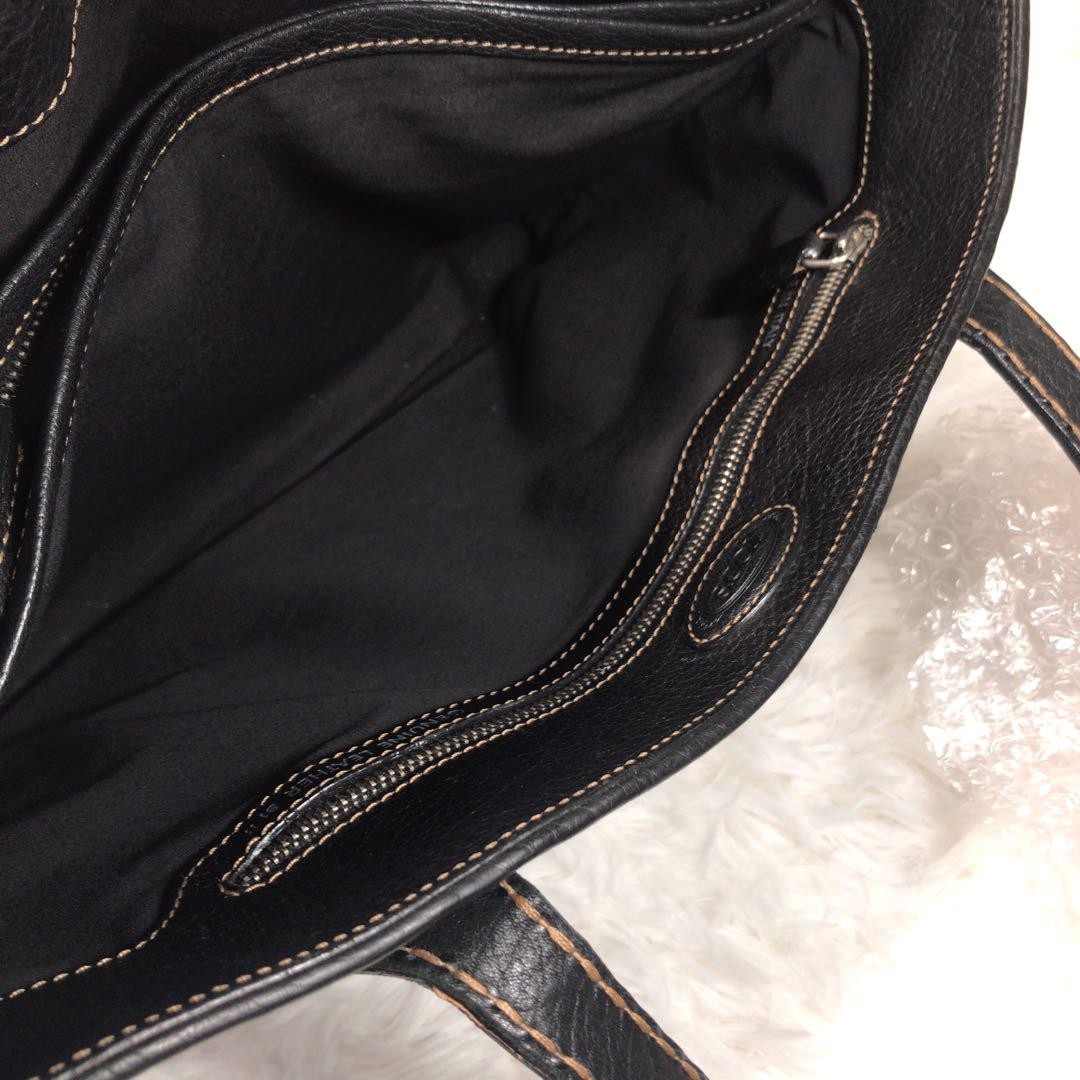 TOD'S Tote Bag Purse Stitching Handbag Shoulder Black Leather Women's Authentic
