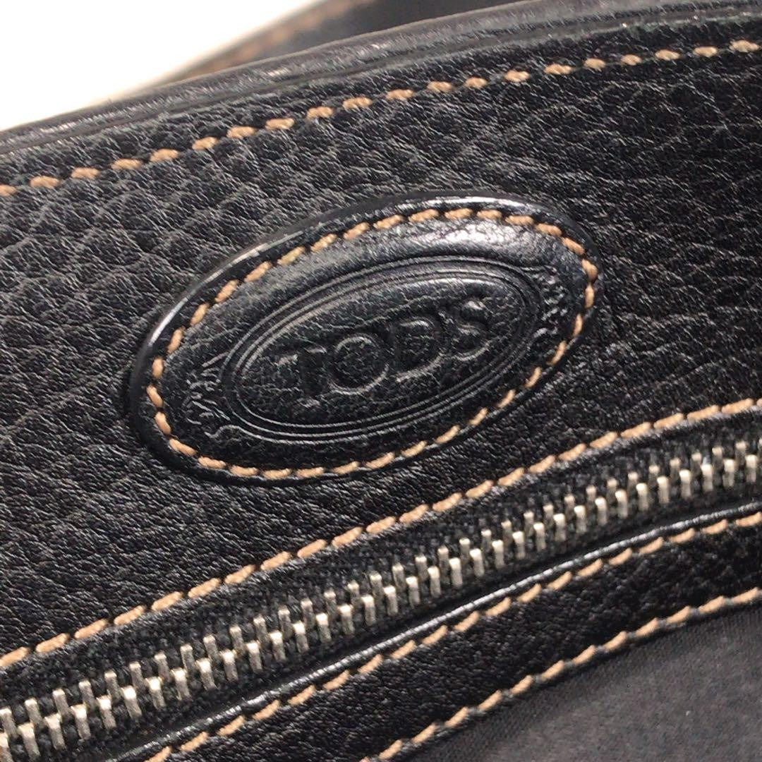 TOD'S Tote Bag Purse Stitching Handbag Shoulder Black Leather Women's Authentic