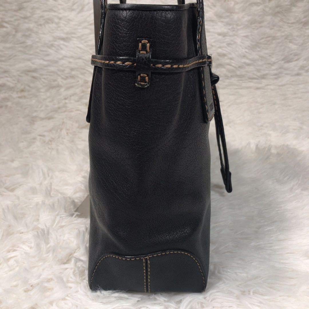 TOD'S Tote Bag Purse Stitching Handbag Shoulder Black Leather Women's Authentic