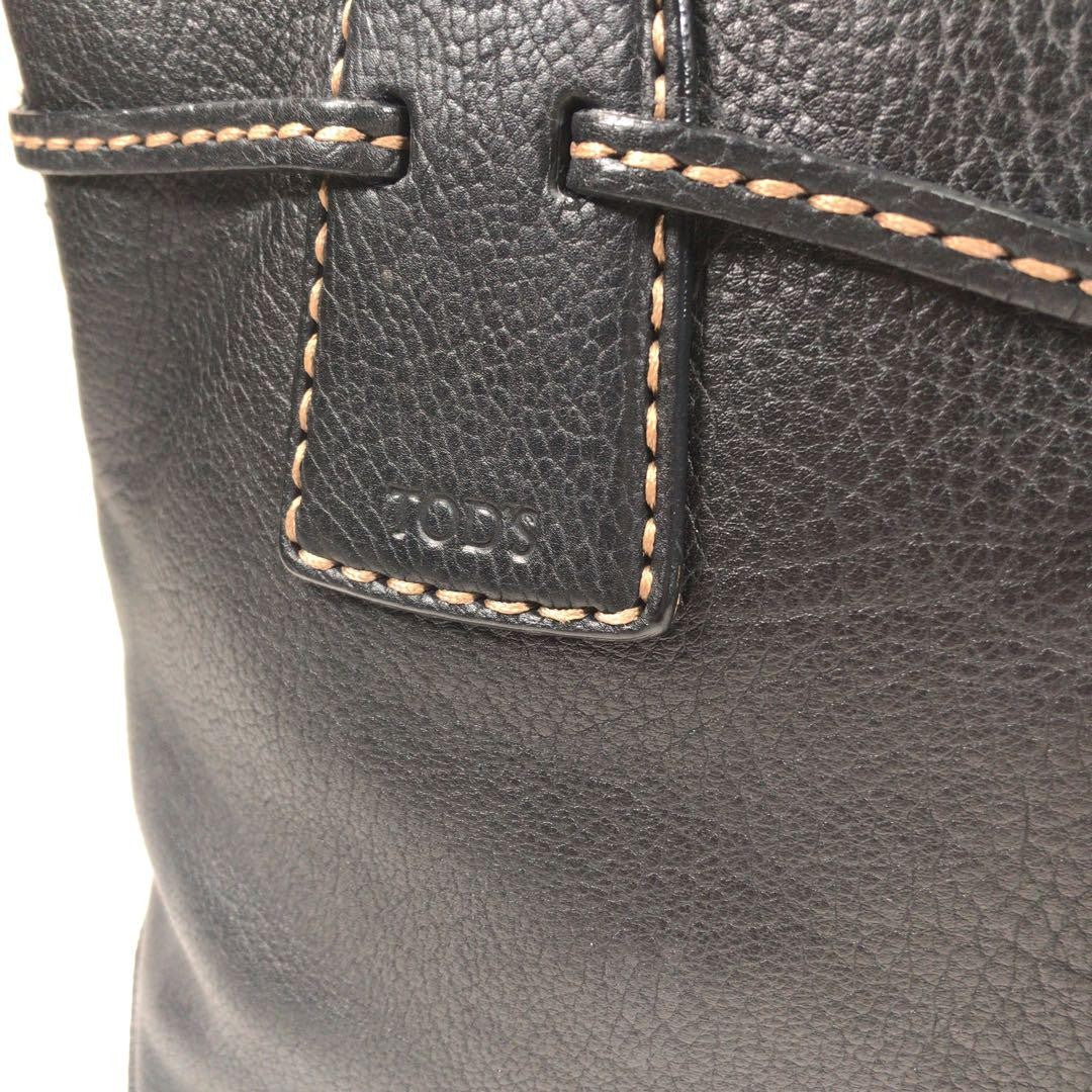 TOD'S Tote Bag Purse Stitching Handbag Shoulder Black Leather Women's Authentic