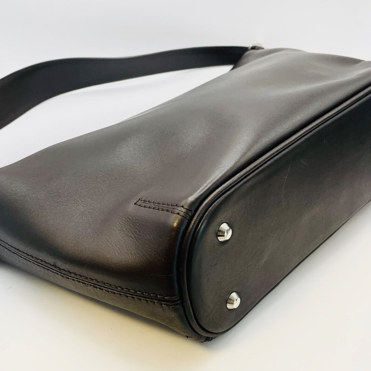 BURBERRY Shoulder Bag Purse Nova Check Leather Dark Brown Authentic