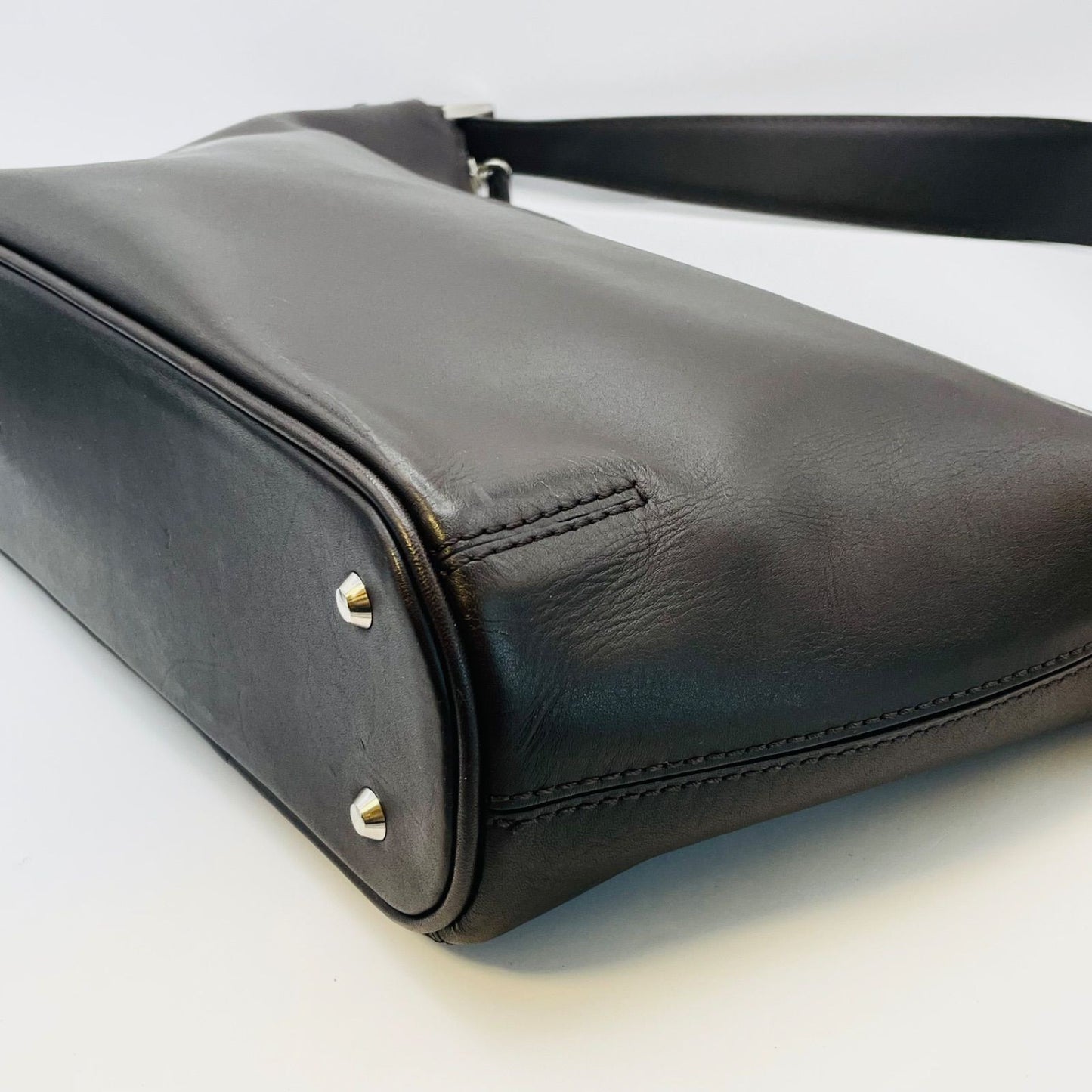 BURBERRY Shoulder Bag Purse Nova Check Leather Dark Brown Authentic