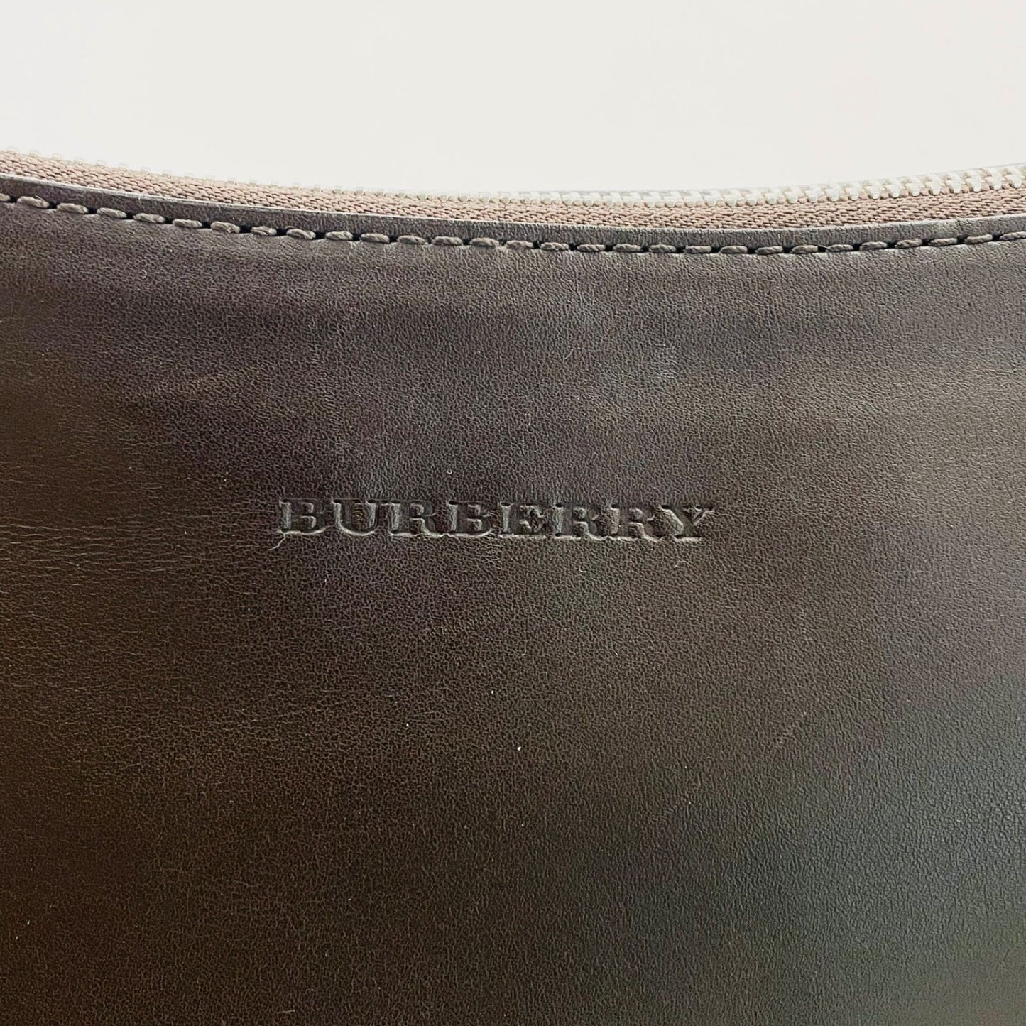 BURBERRY Shoulder Bag Purse Nova Check Leather Dark Brown Authentic