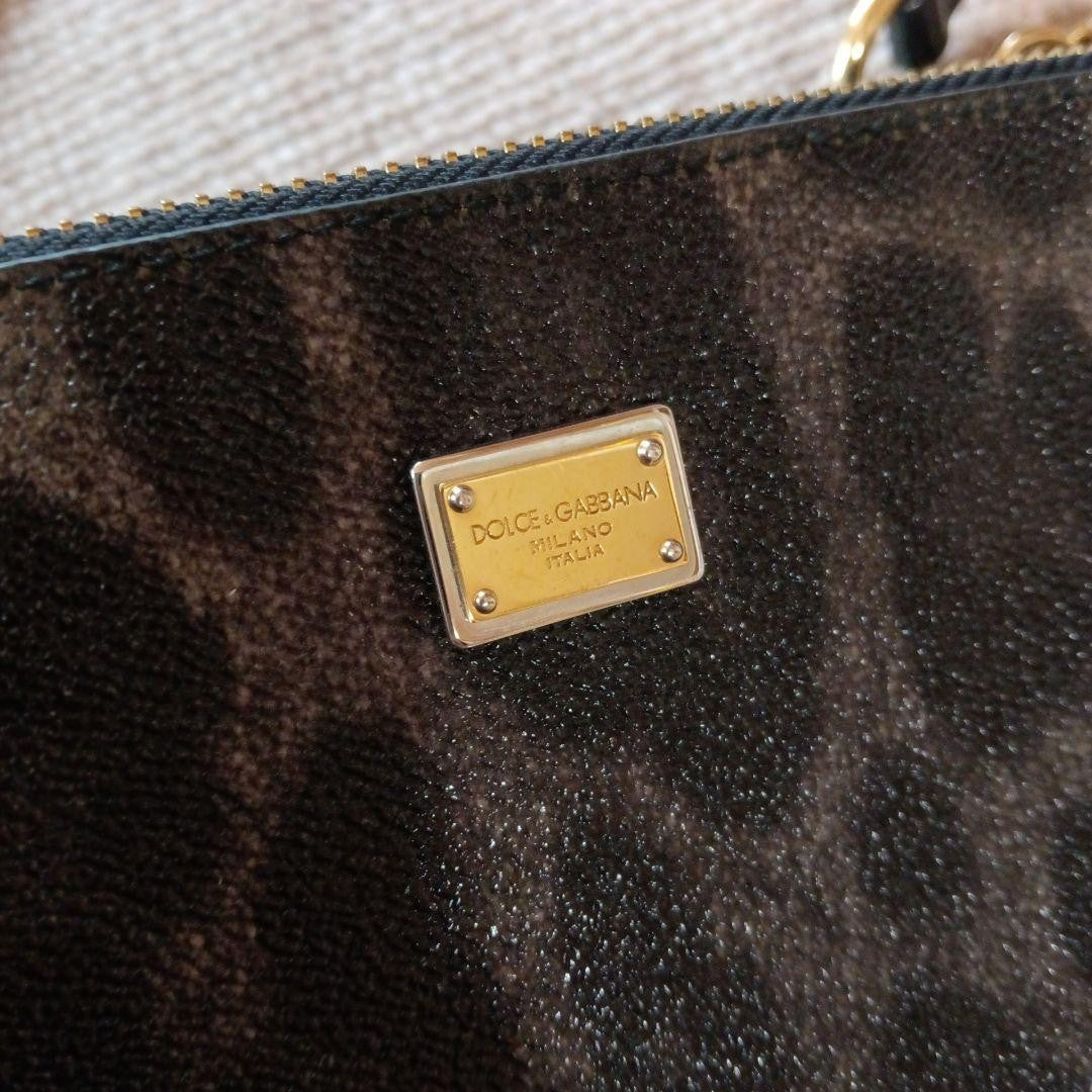 Dolce & Gabbana Shoulder Bag Purse Leopard Canvas Leather Authentic