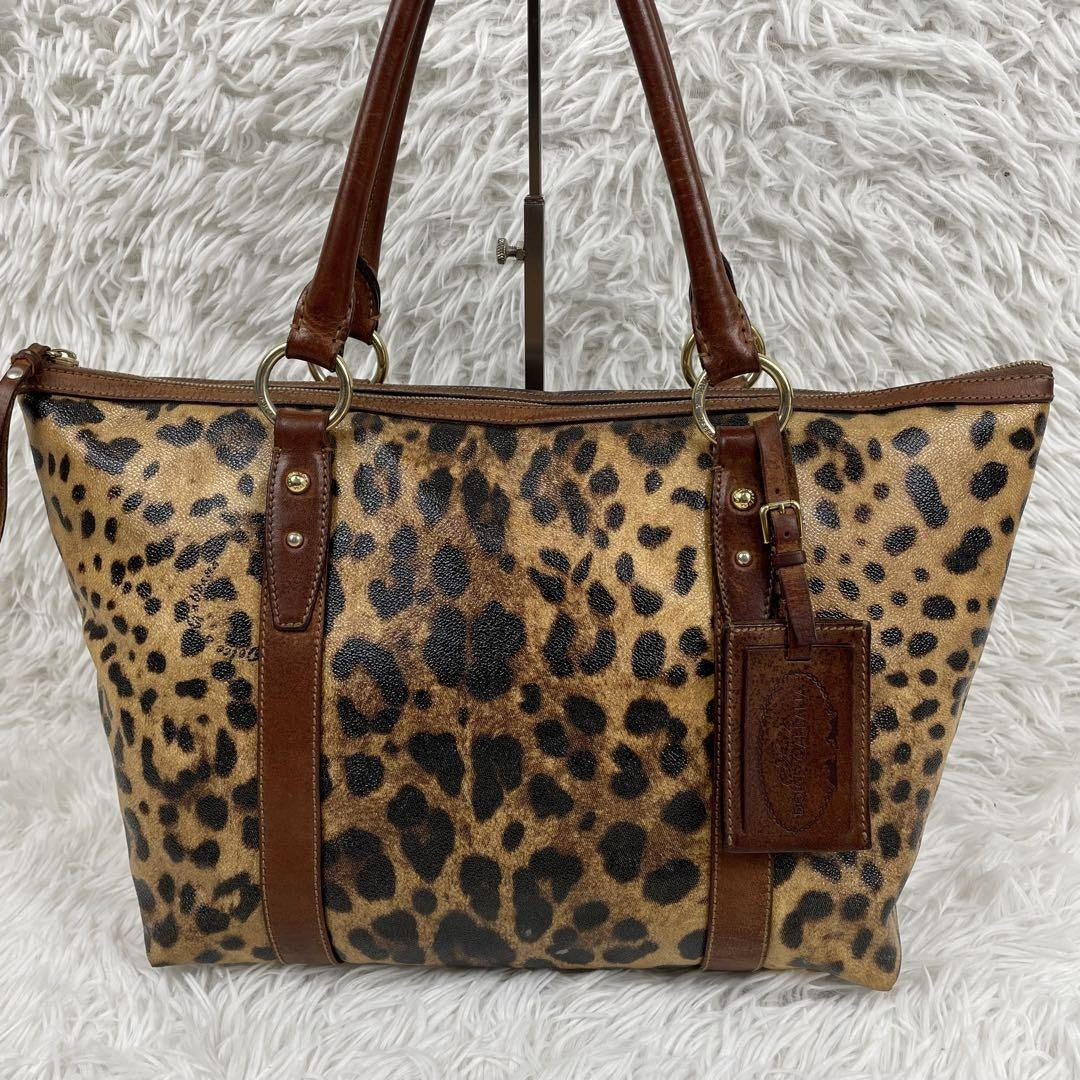 Dolce & Gabbana Hand Bag Tote Purse Leopard PVC Leather Brown Authentic