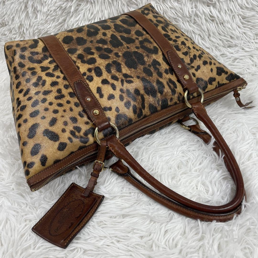 Dolce & Gabbana Hand Bag Tote Purse Leopard PVC Leather Brown Authentic