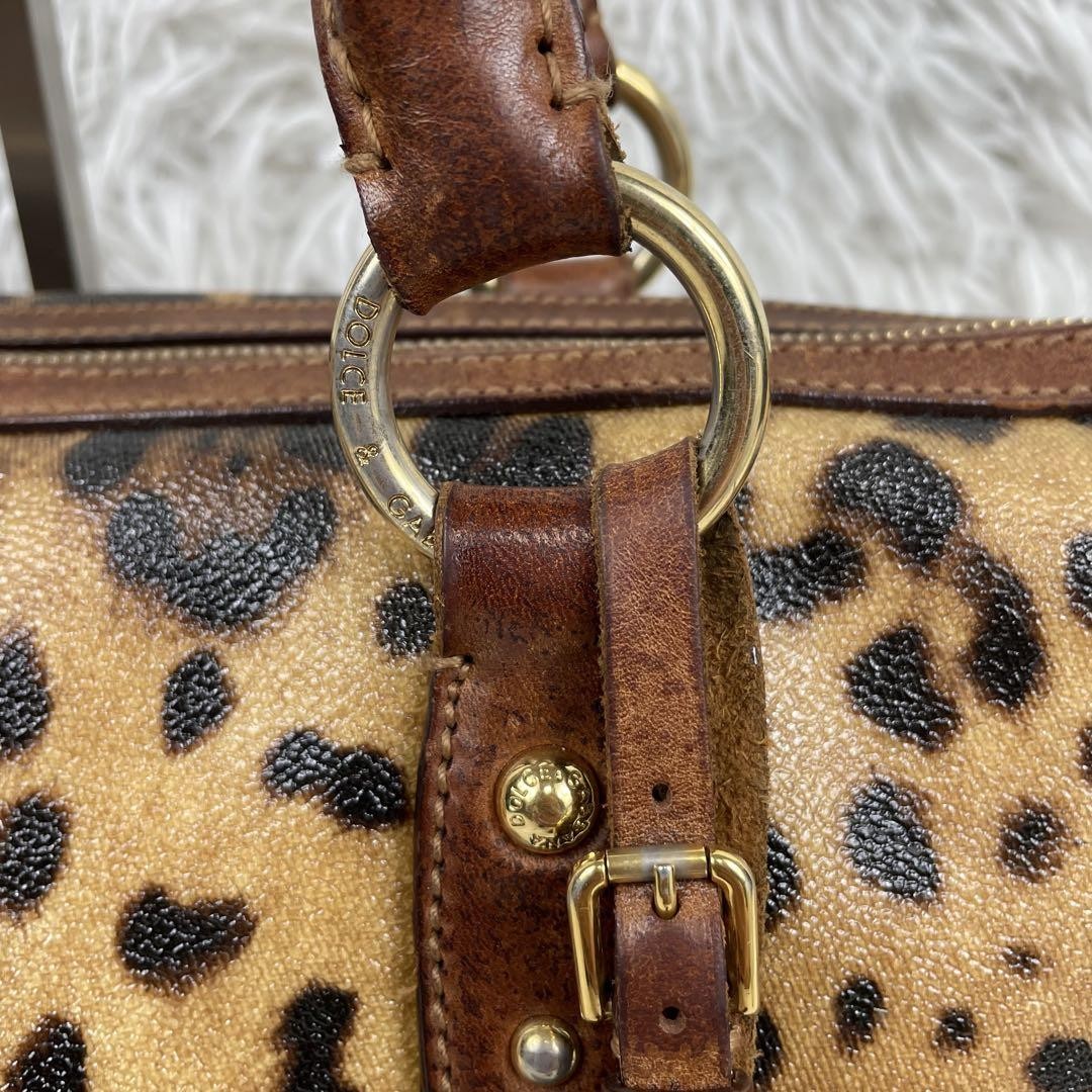 Dolce & Gabbana Hand Bag Tote Purse Leopard PVC Leather Brown Authentic