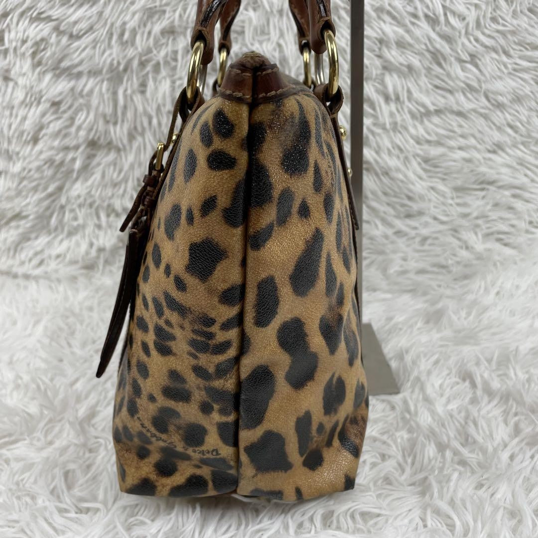 Dolce & Gabbana Hand Bag Tote Purse Leopard PVC Leather Brown Authentic