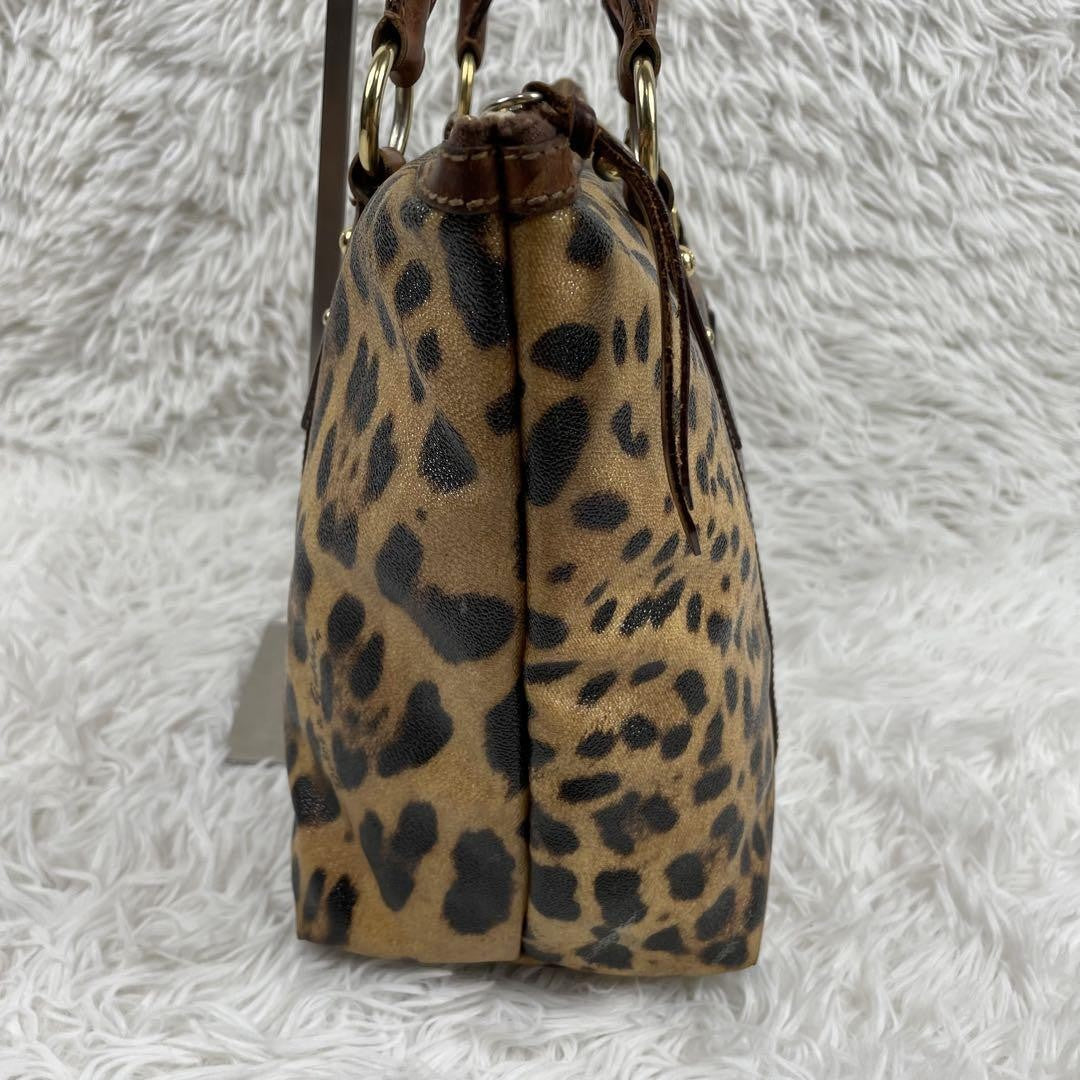 Dolce & Gabbana Hand Bag Tote Purse Leopard PVC Leather Brown Authentic