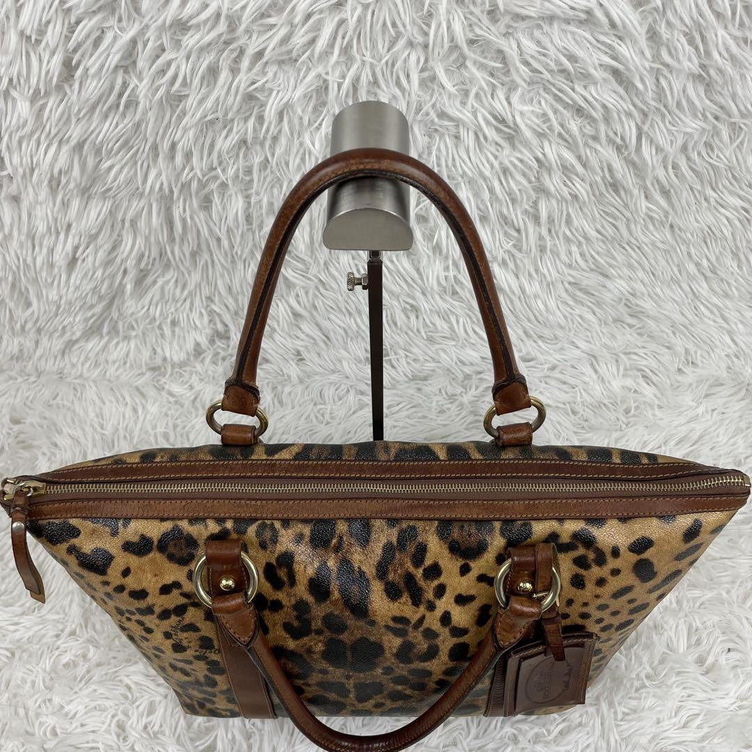 Dolce & Gabbana Hand Bag Tote Purse Leopard PVC Leather Brown Authentic