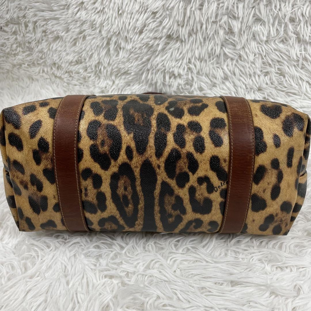 Dolce & Gabbana Hand Bag Tote Purse Leopard PVC Leather Brown Authentic