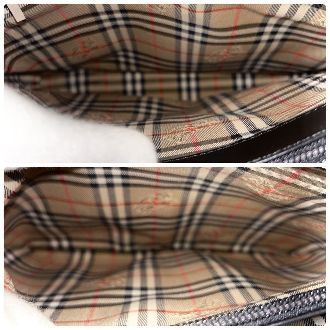 BURBERRY Hand Bag Tote Purse Nova Check Leather Black Authentic