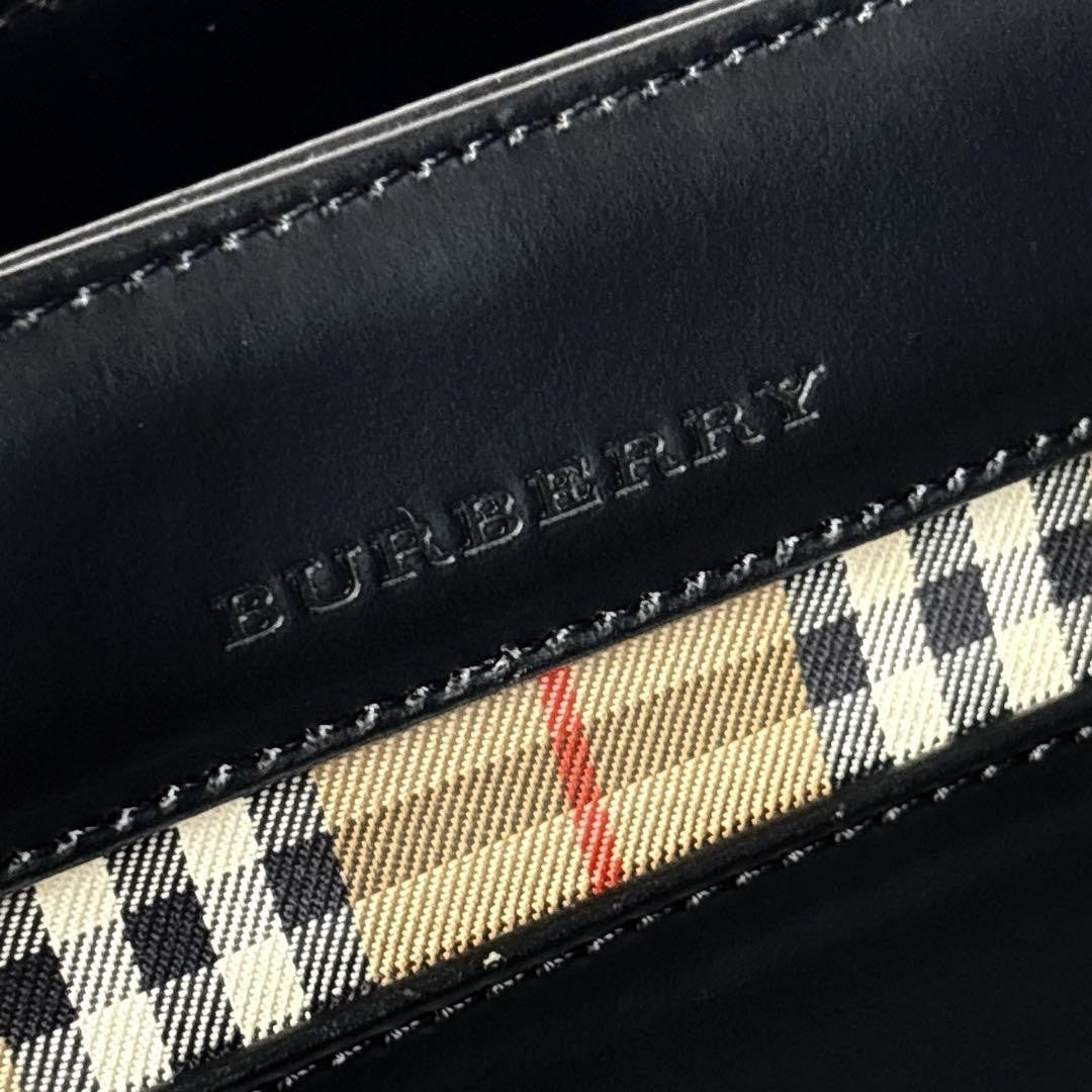 BURBERRY Hand Bag Tote Purse Nova Check Leather Black Authentic