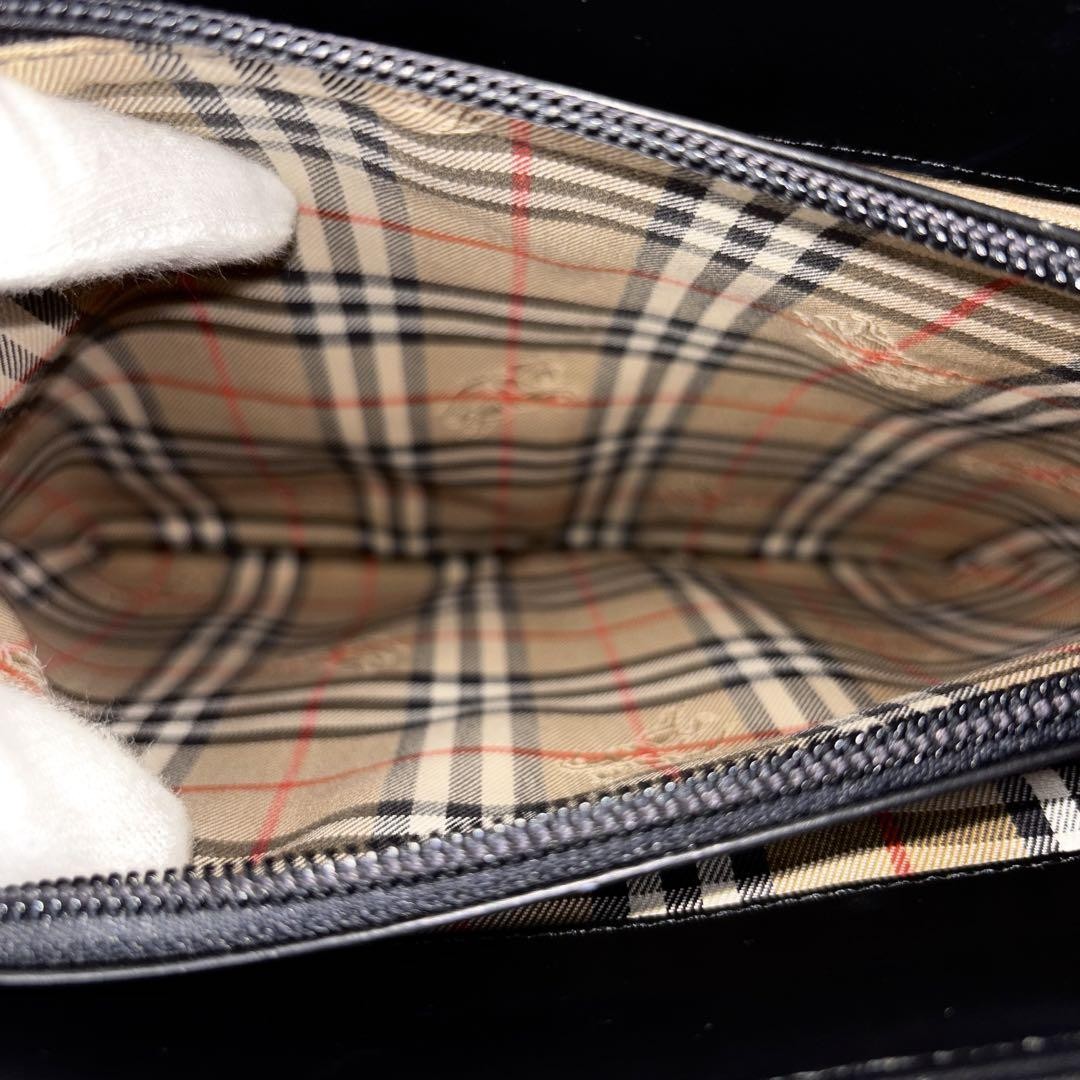 BURBERRY Hand Bag Tote Purse Nova Check Leather Black Authentic