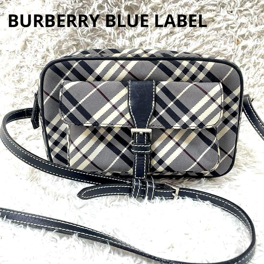 BURBERRY BLUE LABEL Shoulder Bag Purse Nova Check Canvas Leather Black White