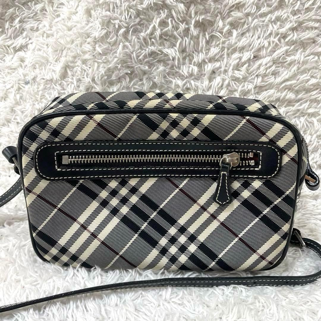 BURBERRY BLUE LABEL Shoulder Bag Purse Nova Check Canvas Leather Black White