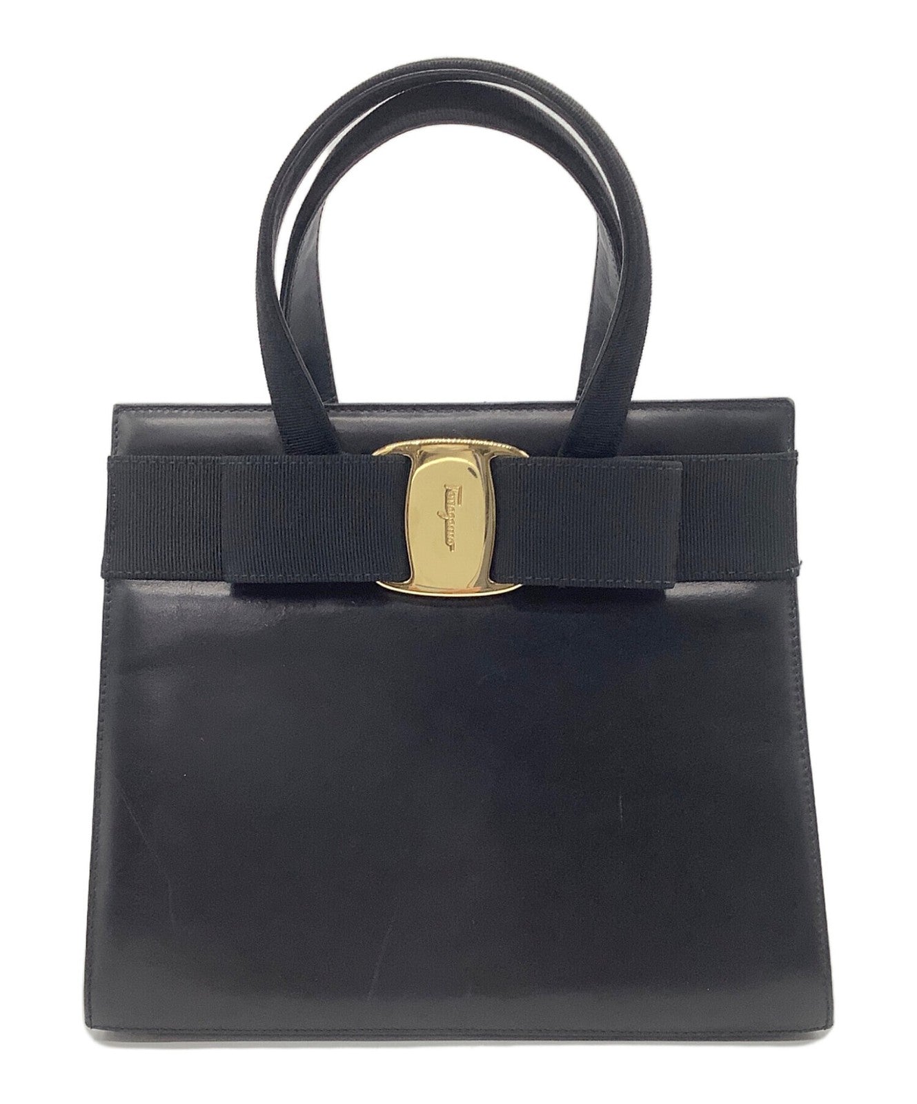 Salvatore Ferragamo Hand Bag Tote Purse Vara Leather Black Authentic