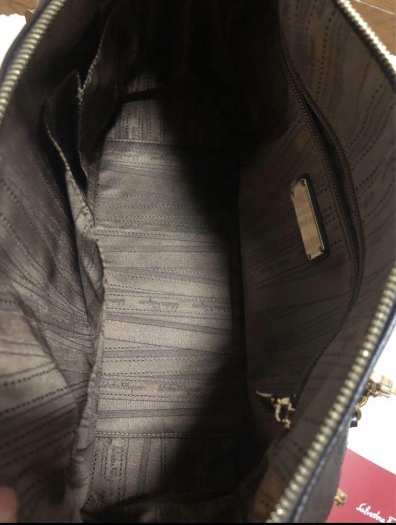 Salvatore Ferragamo Hand Bag Tote Purse Gancini Leather Black Authentic