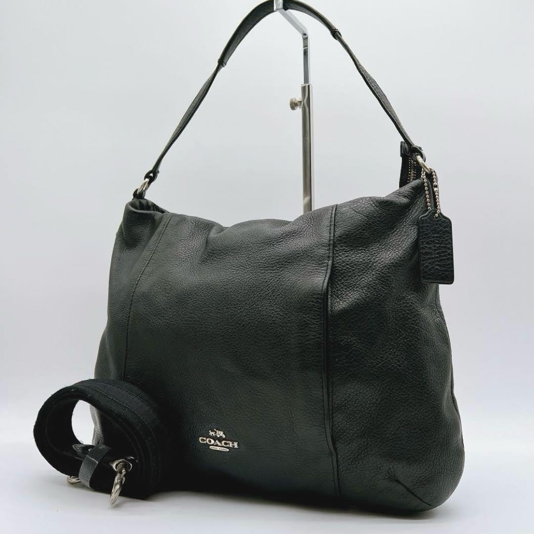 COACH Hand Shoulder Bag Tote Purse 2way Leather Black Authentic