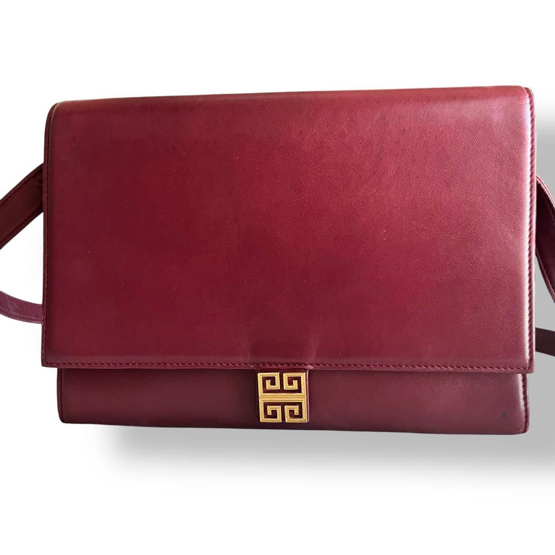 GIVENCHY Shoulder Bag Purse 4G Leather Red Authentic