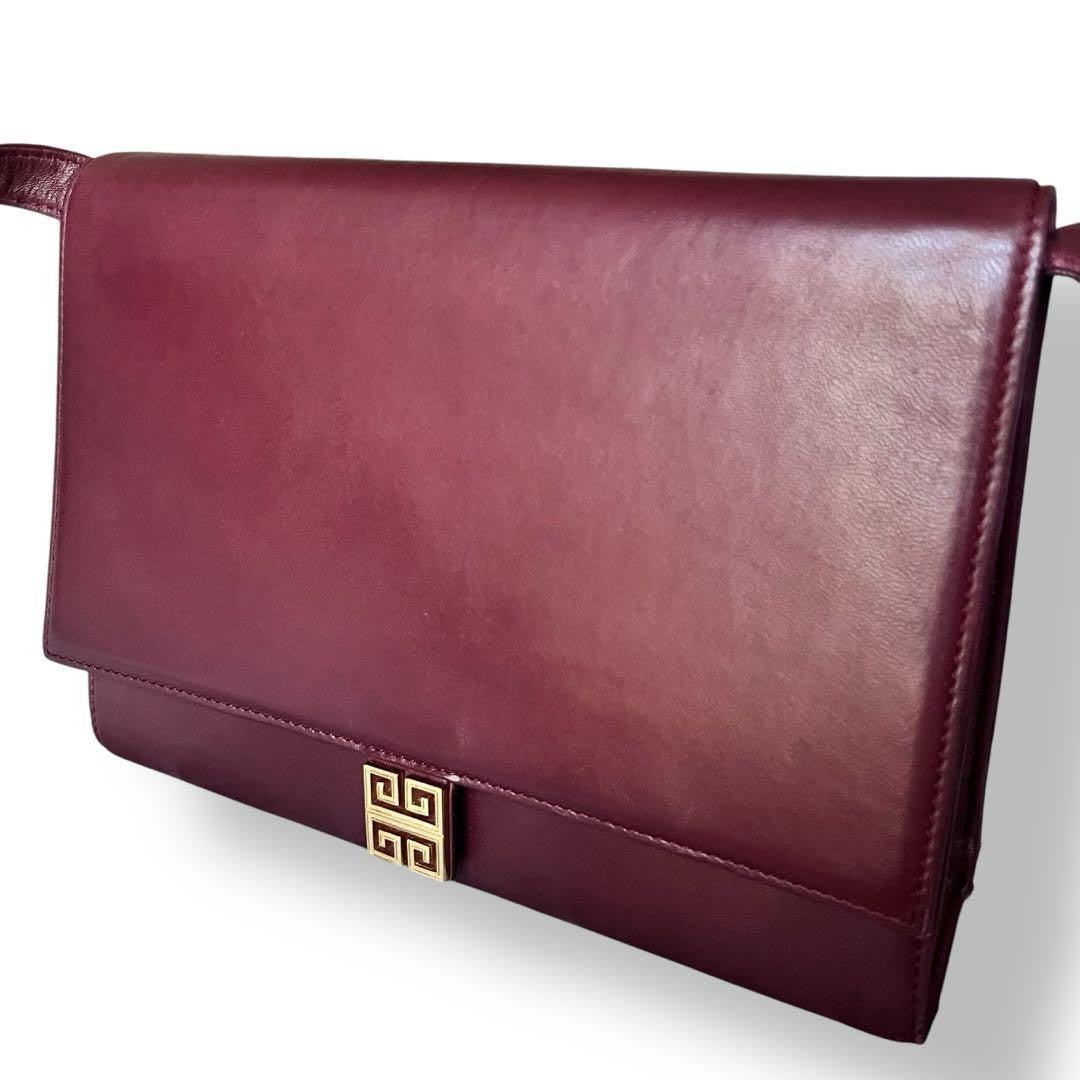 GIVENCHY Shoulder Bag Purse 4G Leather Red Authentic