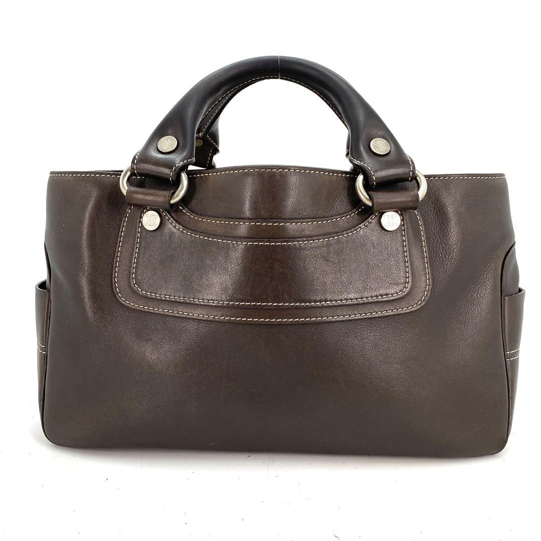 CELINE Hand Bag Tote Purse Boogie Leather Brown Authentic
