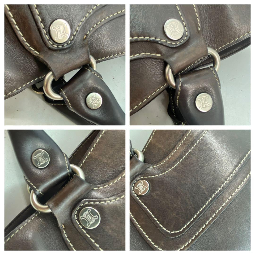 CELINE Hand Bag Tote Purse Boogie Leather Brown Authentic