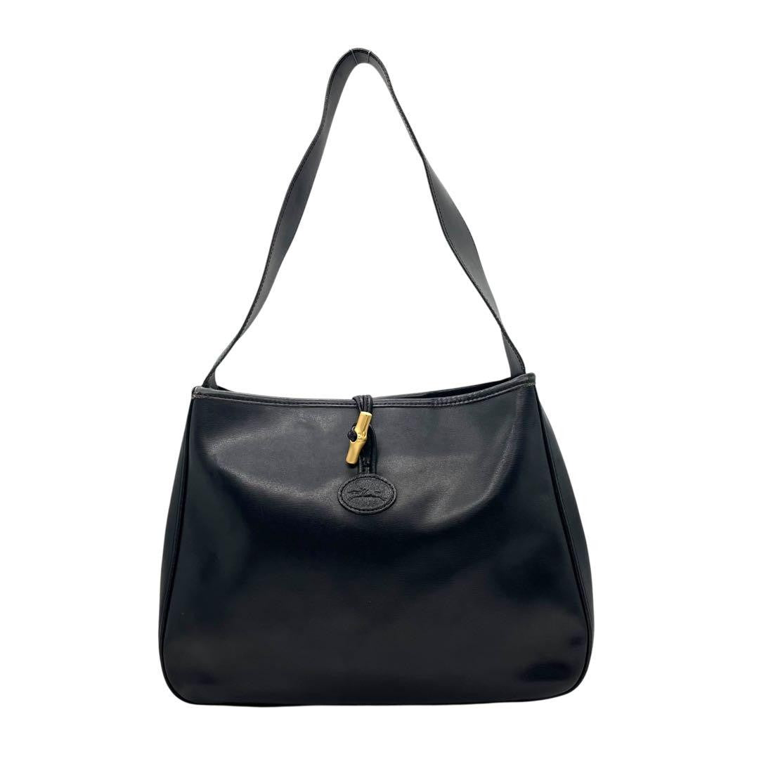 Longchamp Shoulder Bag Purse Leather Black Authentic