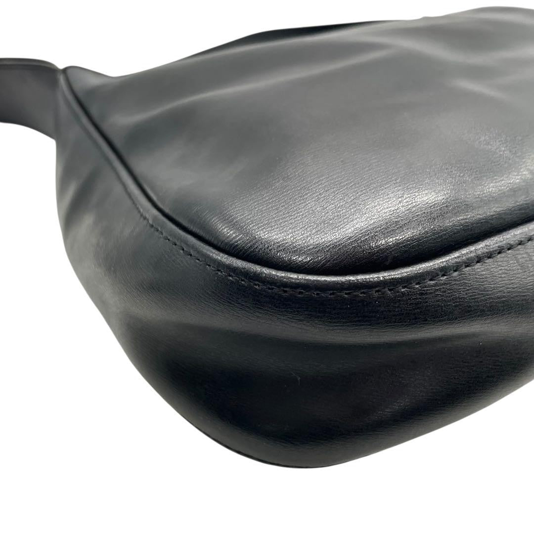 Longchamp Shoulder Bag Purse Leather Black Authentic