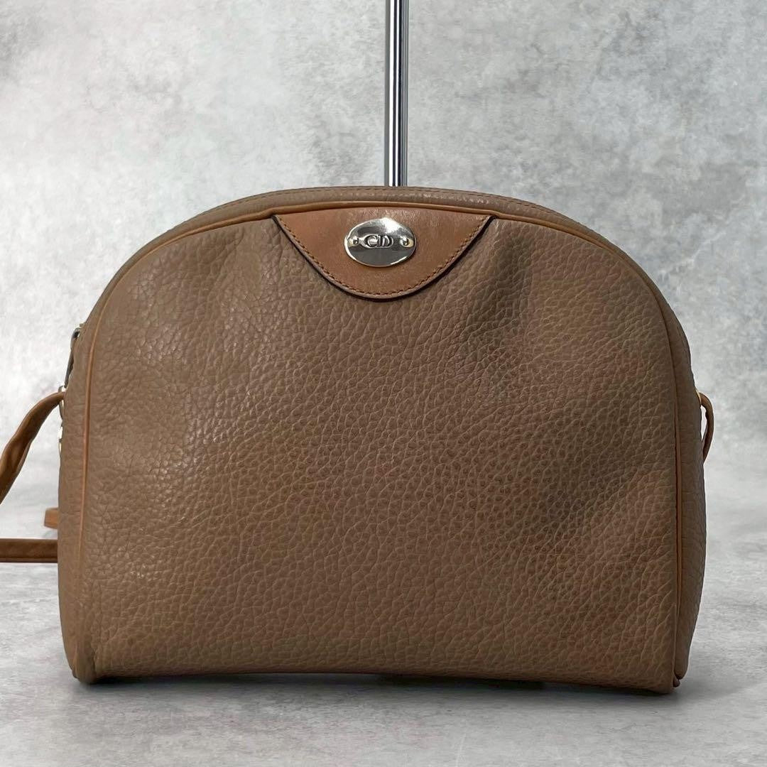 Christian Dior Shoulder Bag Purse CD Leather Brown Authentic