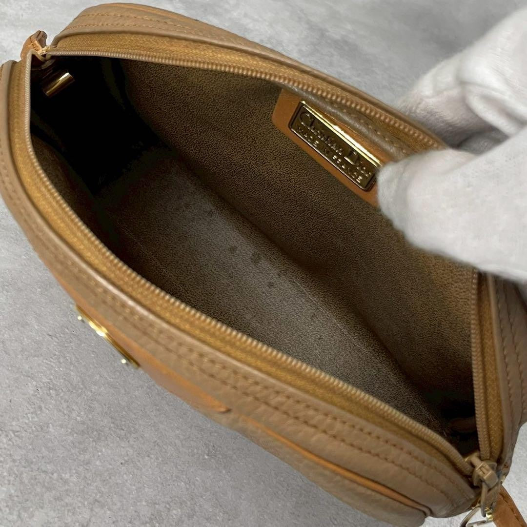 Christian Dior Shoulder Bag Purse CD Leather Brown Authentic