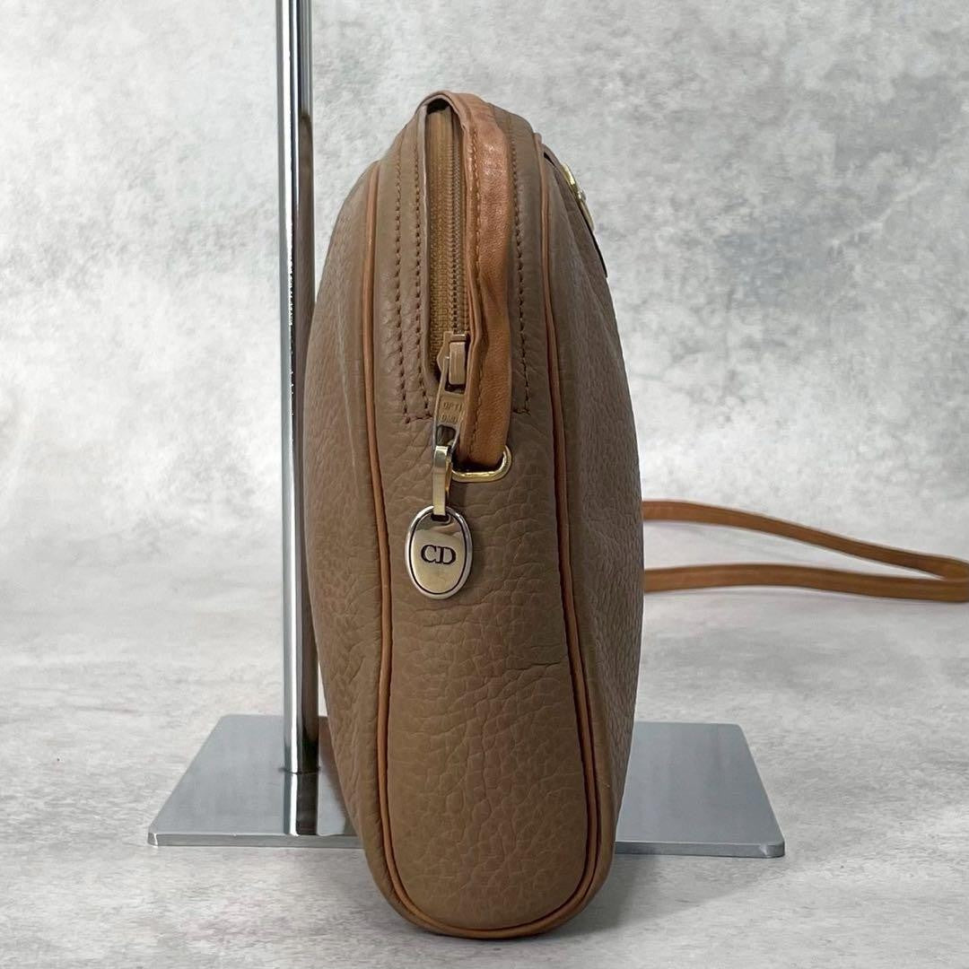 Christian Dior Shoulder Bag Purse CD Leather Brown Authentic
