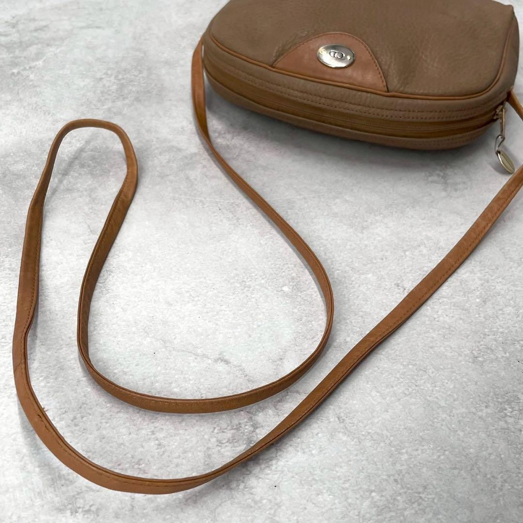 Christian Dior Shoulder Bag Purse CD Leather Brown Authentic
