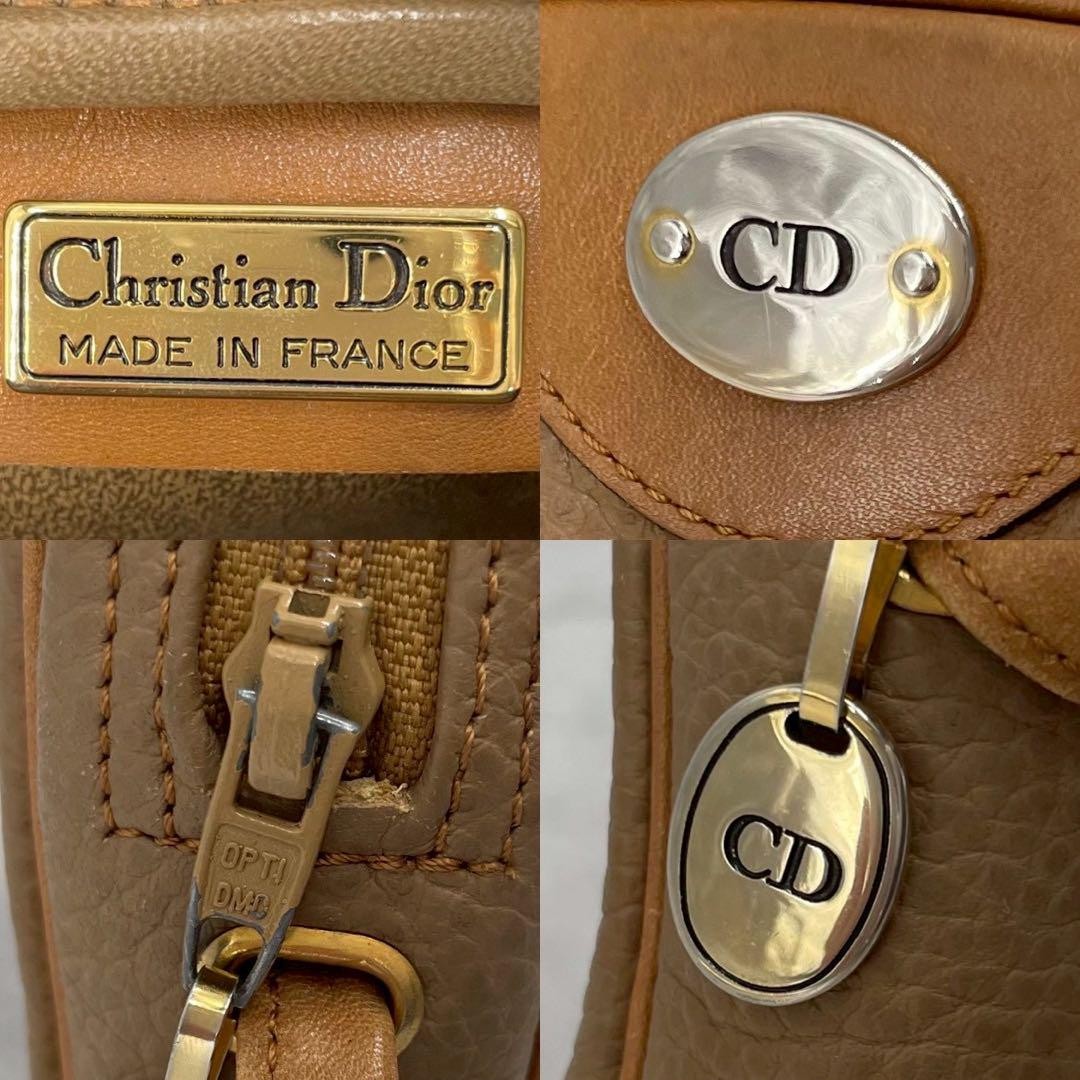 Christian Dior Shoulder Bag Purse CD Leather Brown Authentic