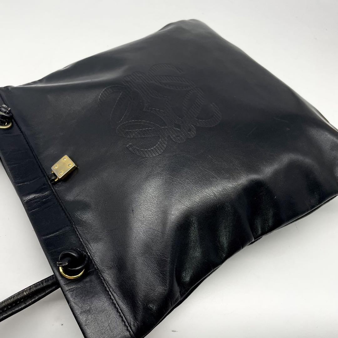 LOEWE Hand Bag Tote Purse Anagram Leather Black Authentic
