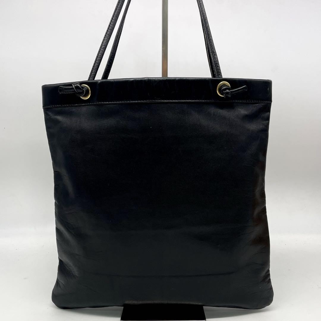 LOEWE Hand Bag Tote Purse Anagram Leather Black Authentic