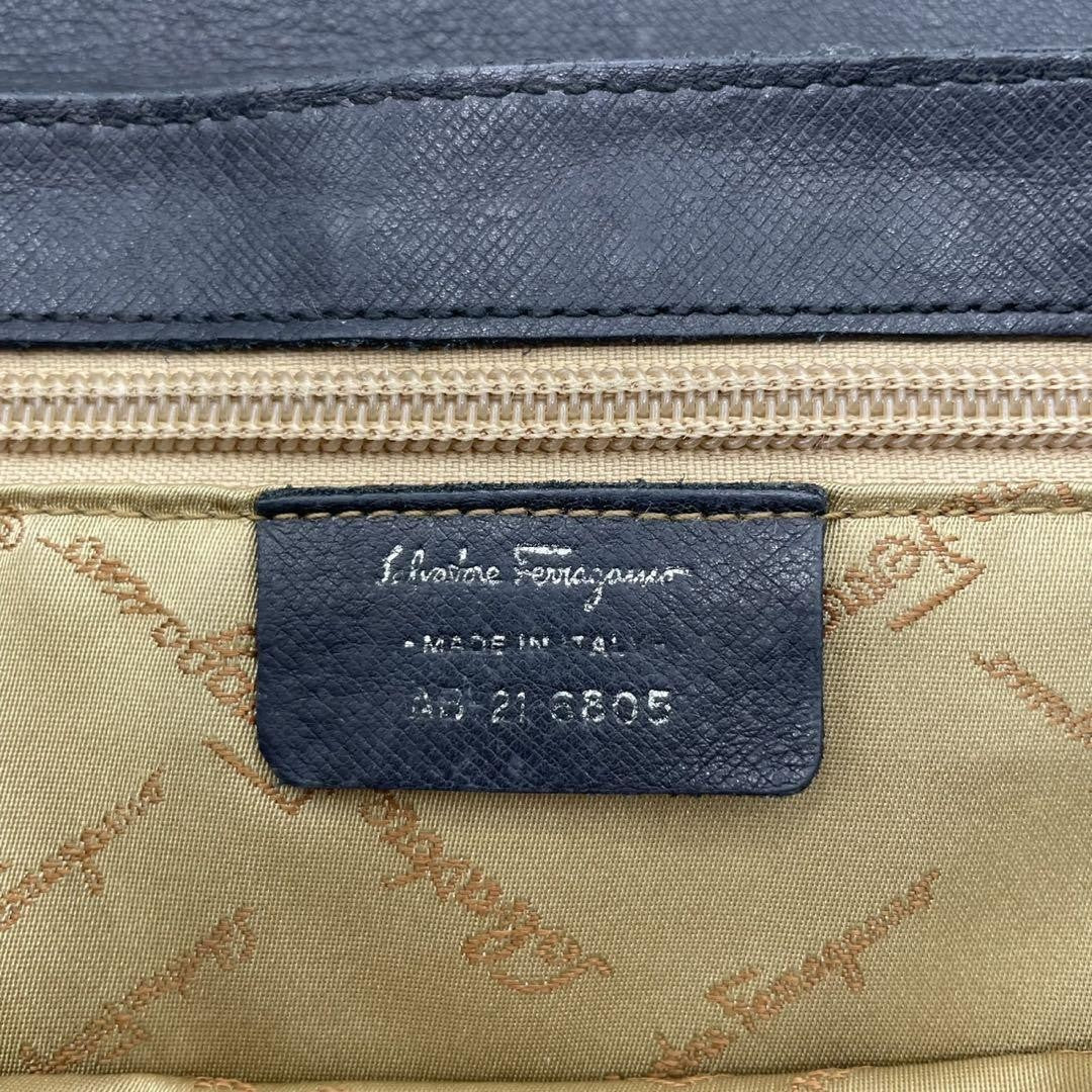 Salvatore Ferragamo Hand Bag Tote Purse Gancini Leather Black Authentic
