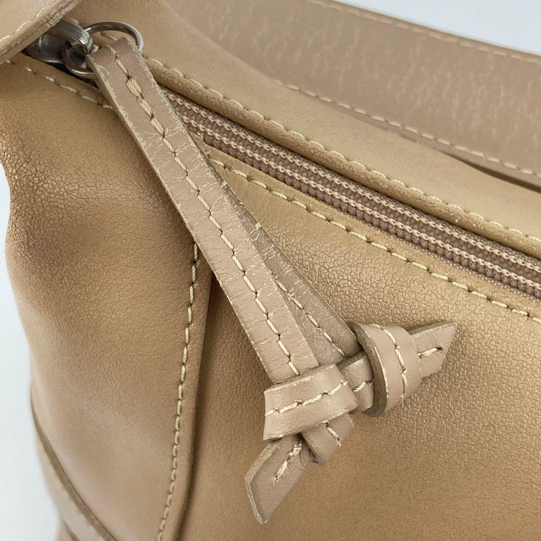 Longchamp Shoulder Bag Purse Leather Beige Authentic