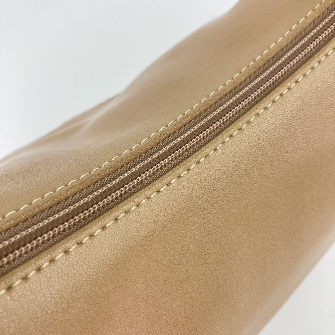 Longchamp Shoulder Bag Purse Leather Beige Authentic