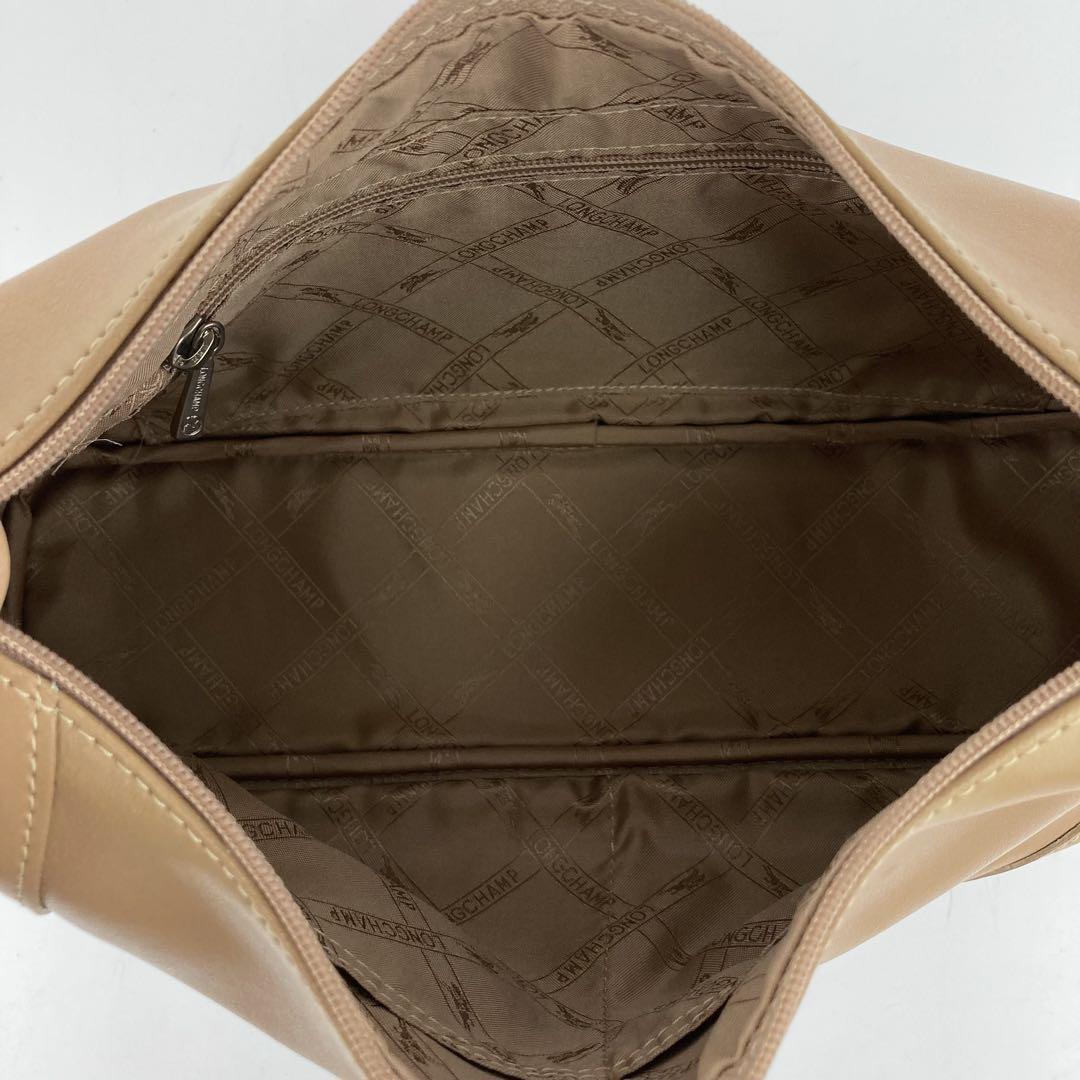 Longchamp Shoulder Bag Purse Leather Beige Authentic