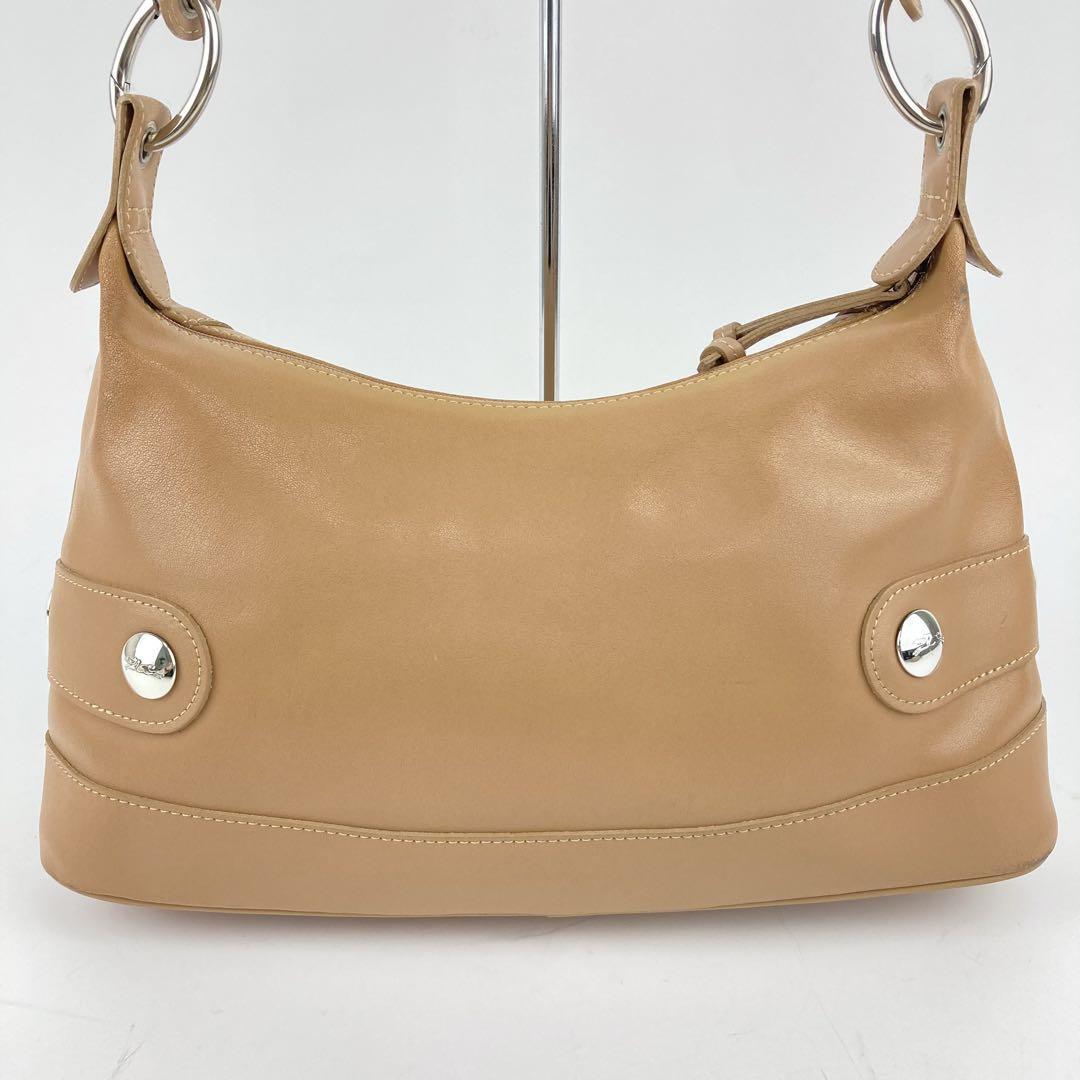 Longchamp Shoulder Bag Purse Leather Beige Authentic