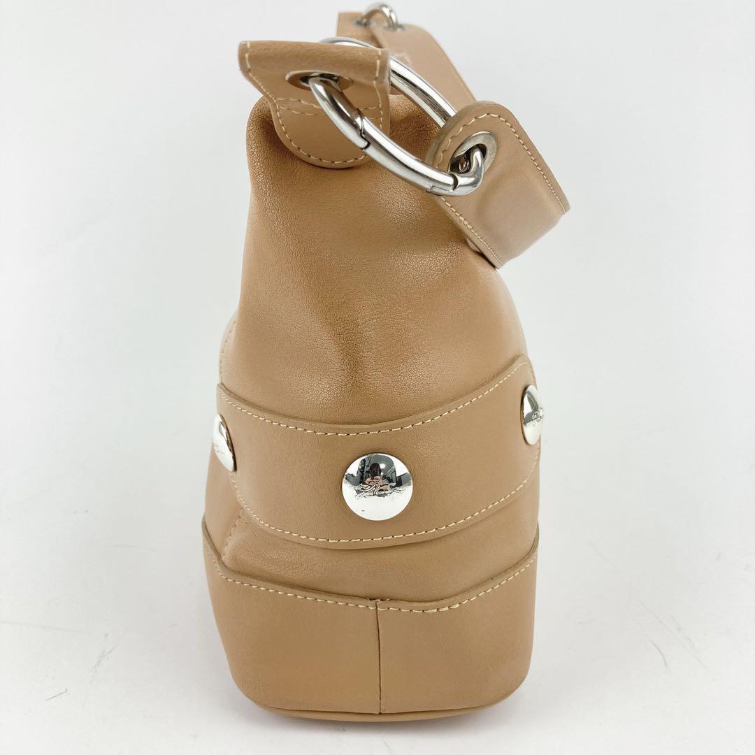 Longchamp Shoulder Bag Purse Leather Beige Authentic