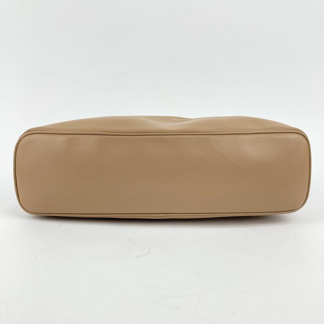Longchamp Shoulder Bag Purse Leather Beige Authentic