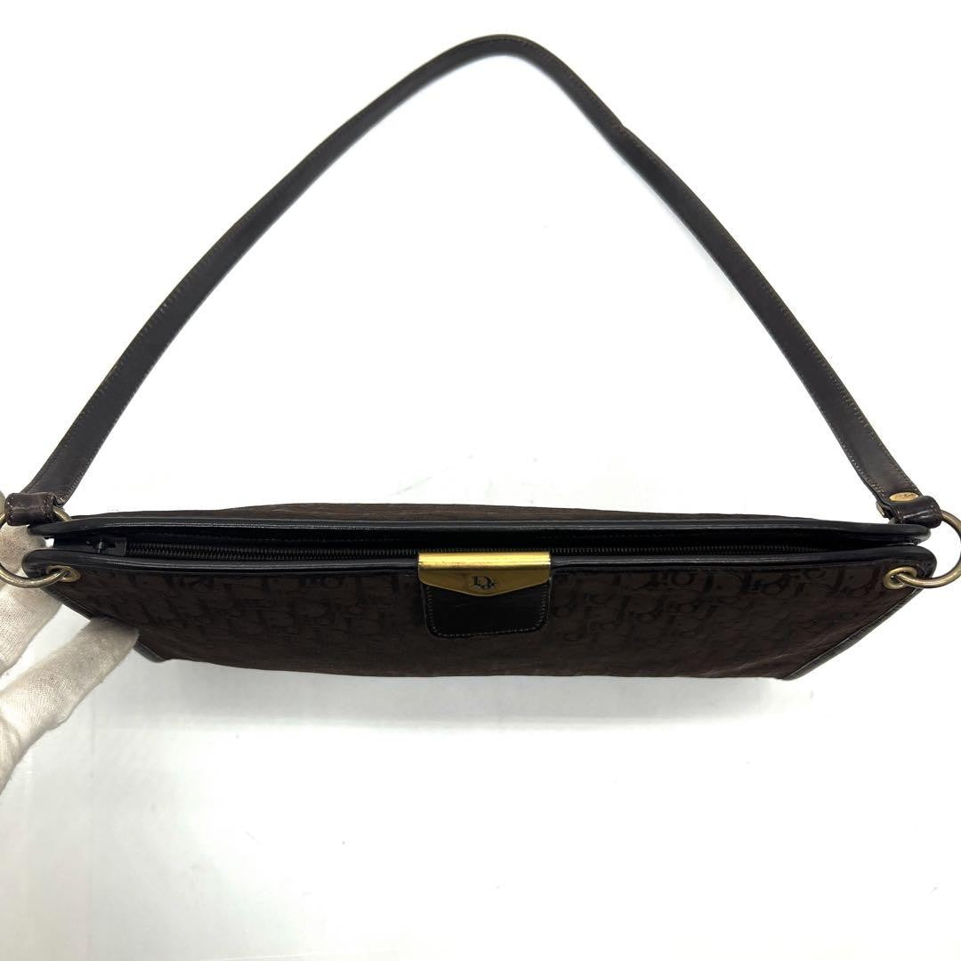 Christian Dior Shoulder Bag Purse Trotter Canvas Leather Brown Authentic