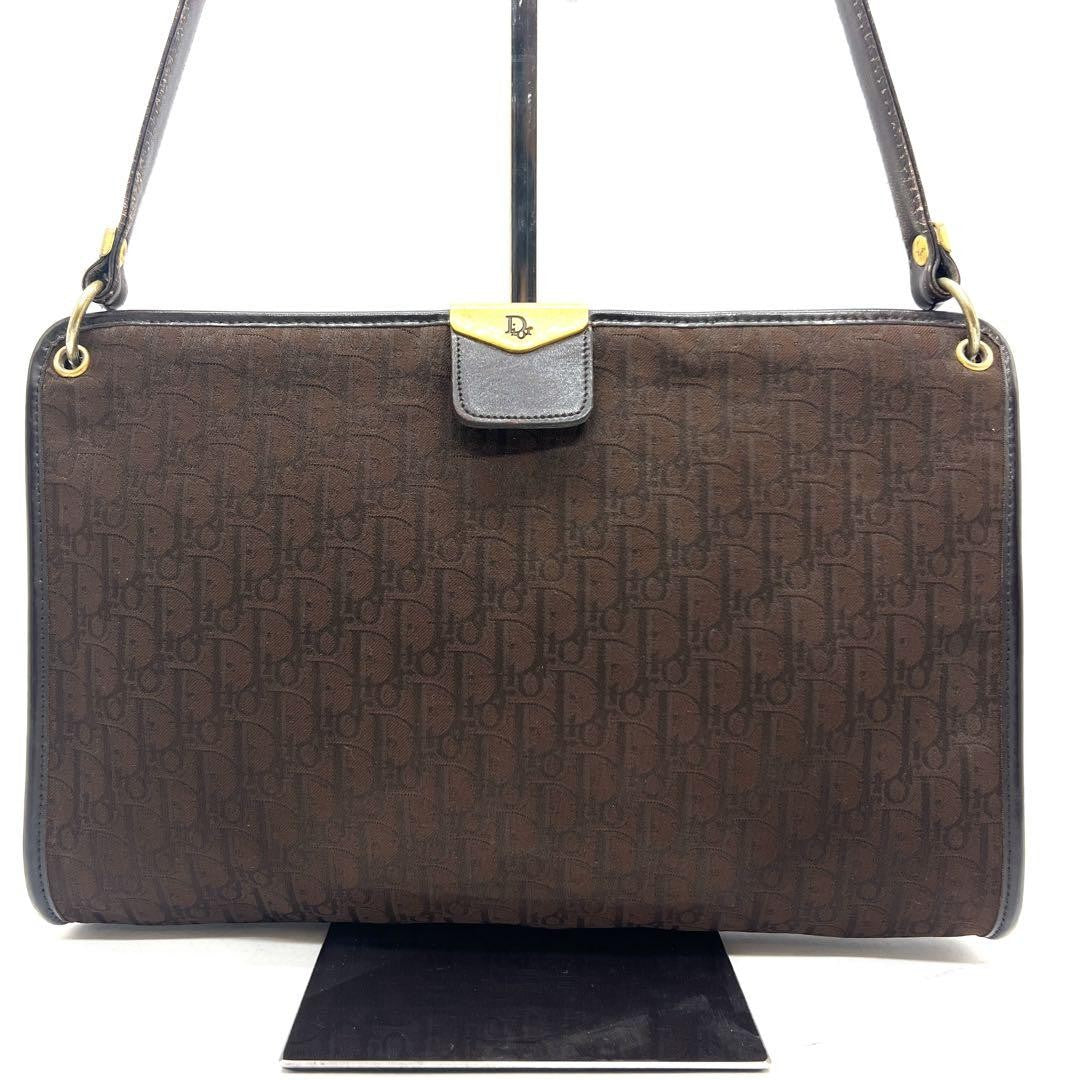 Christian Dior Shoulder Bag Purse Trotter Canvas Leather Brown Authentic