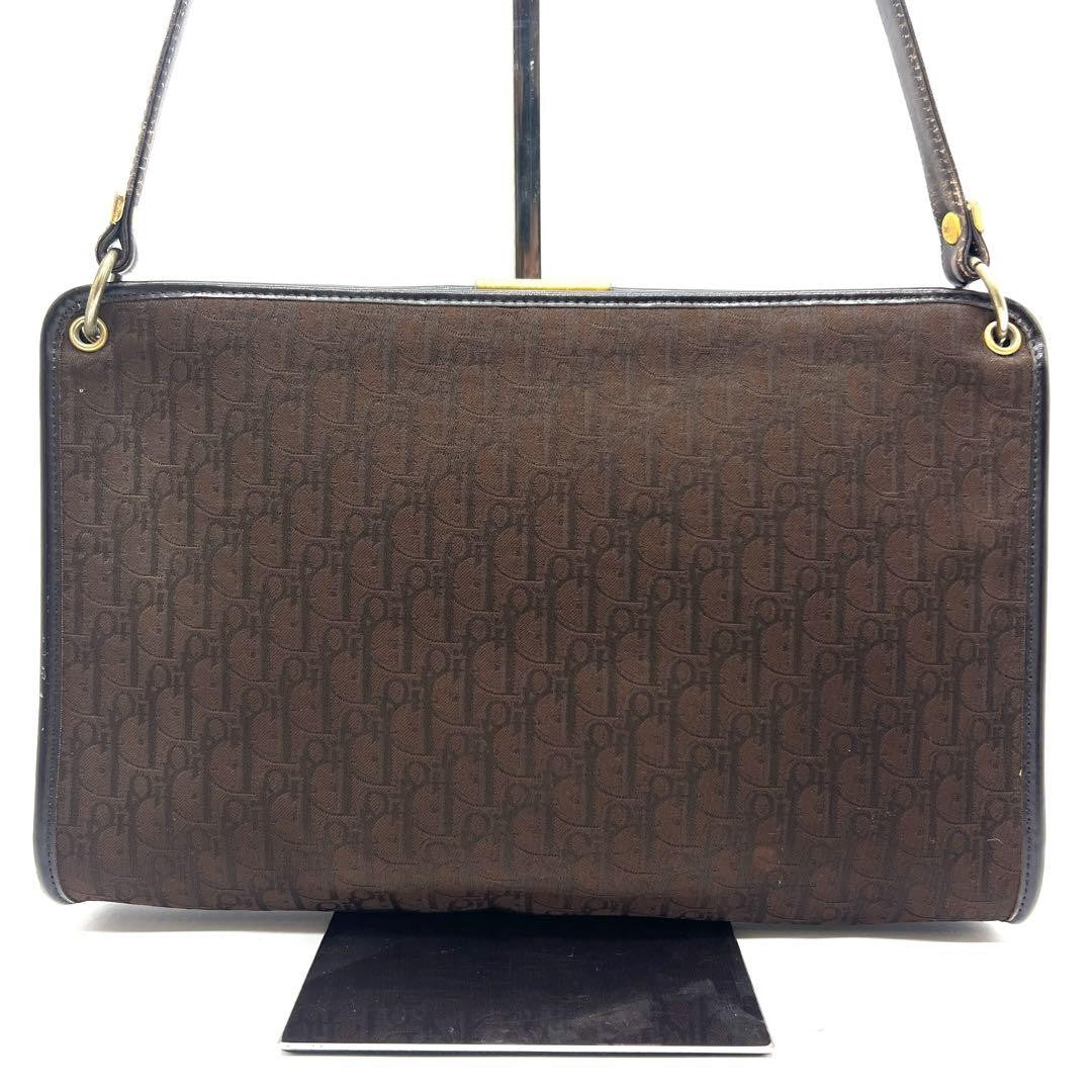 Christian Dior Shoulder Bag Purse Trotter Canvas Leather Brown Authentic