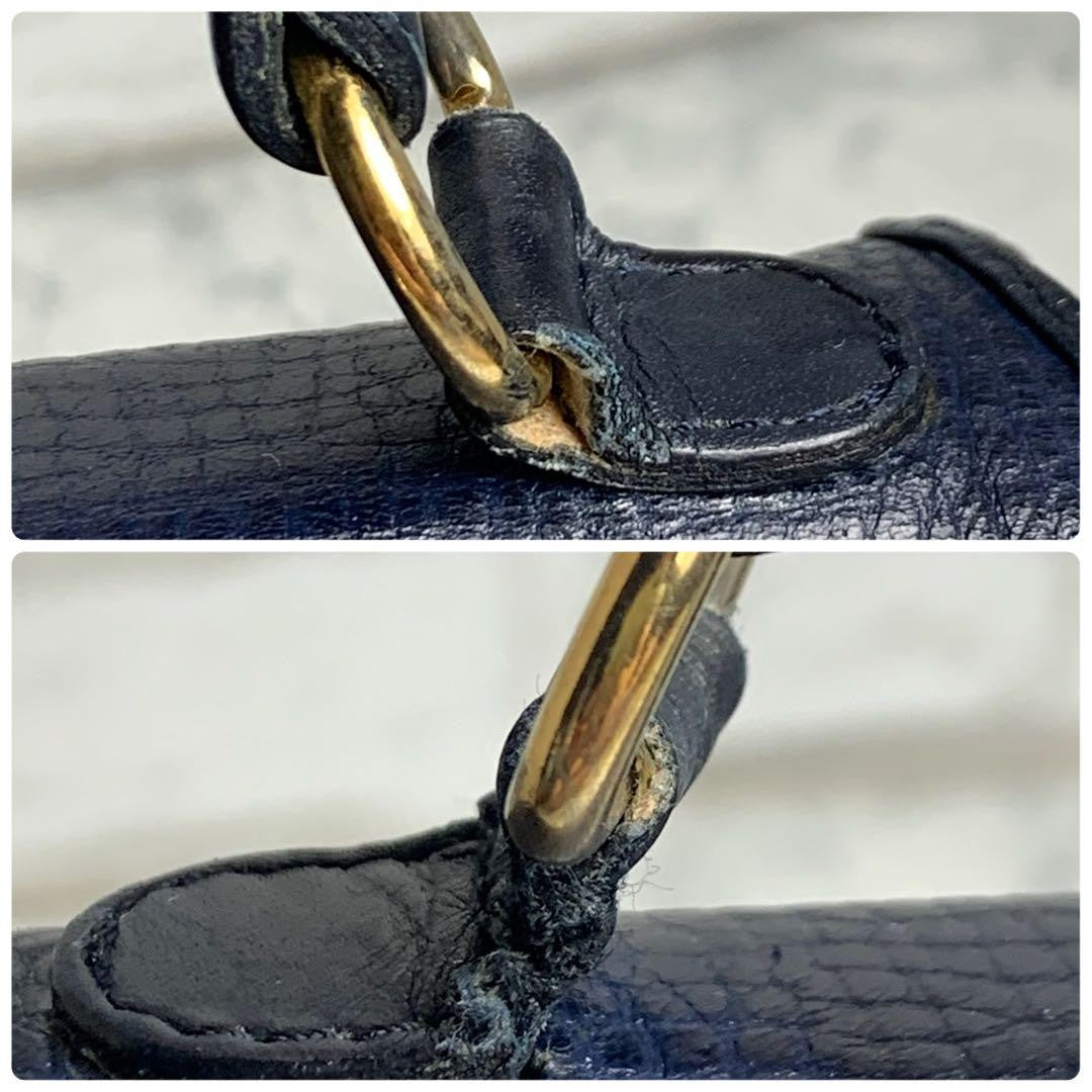 Christian Dior Shoulder Bag Purse CD Leather Navy Authentic