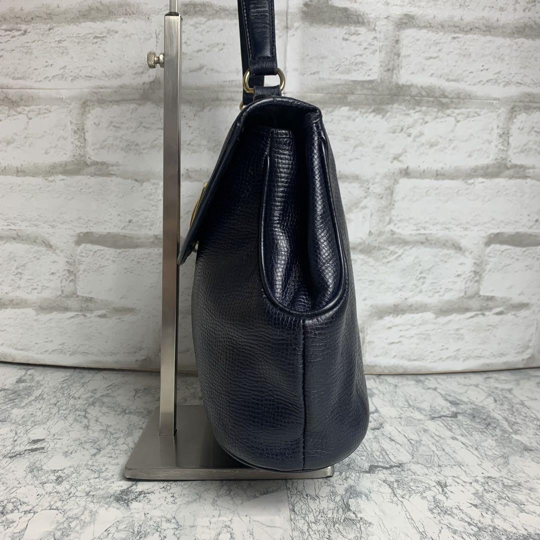 Christian Dior Shoulder Bag Purse CD Leather Navy Authentic