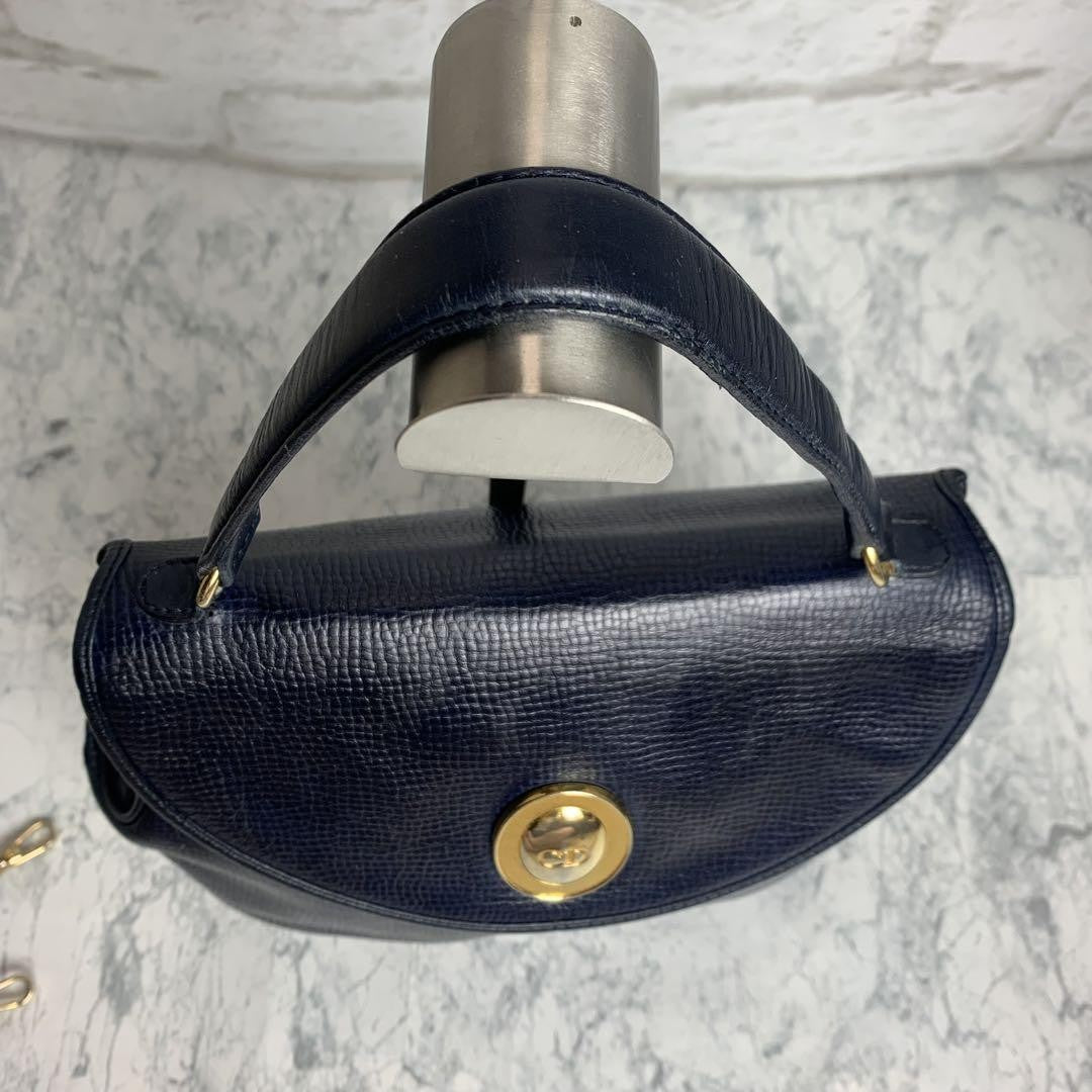 Christian Dior Shoulder Bag Purse CD Leather Navy Authentic
