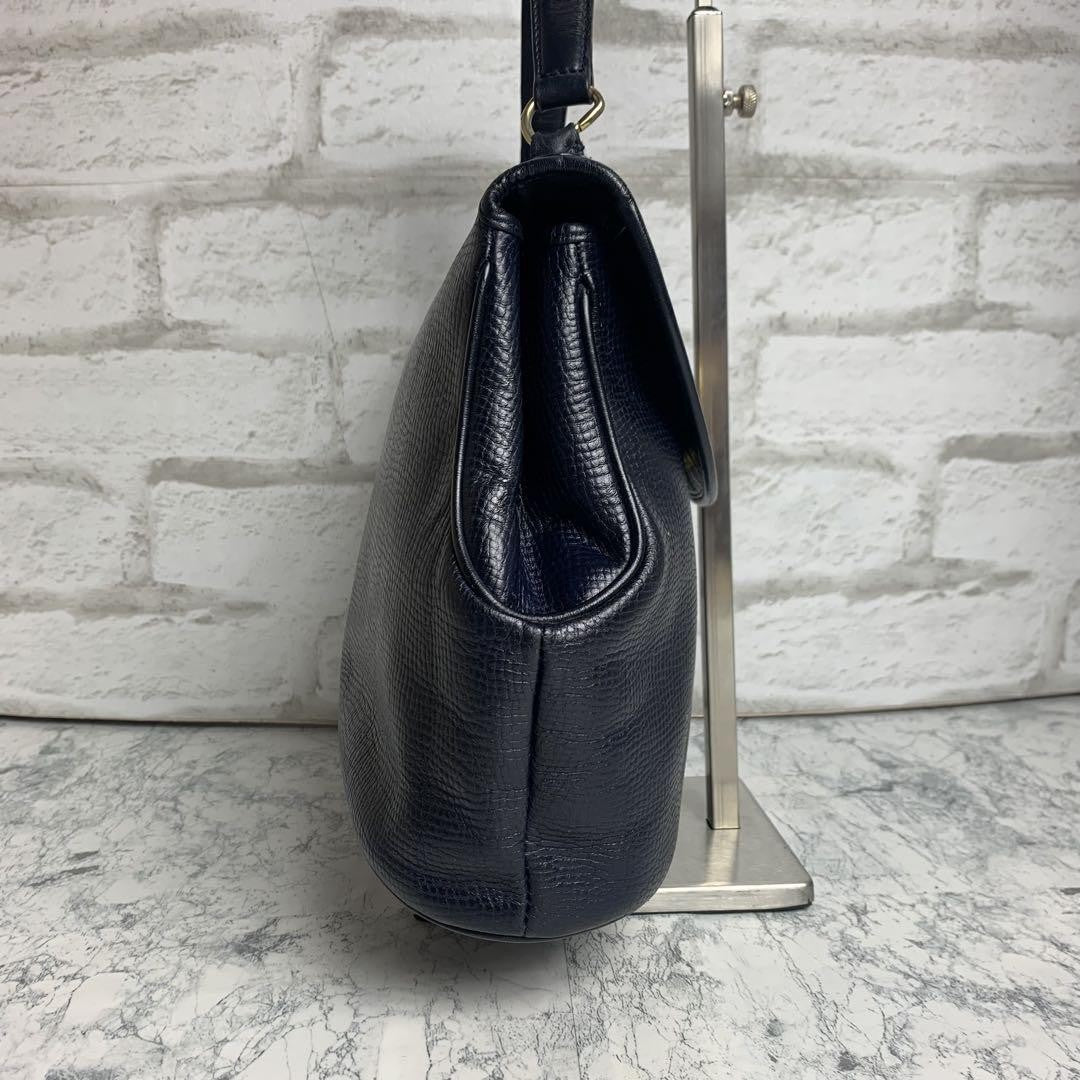 Christian Dior Shoulder Bag Purse CD Leather Navy Authentic